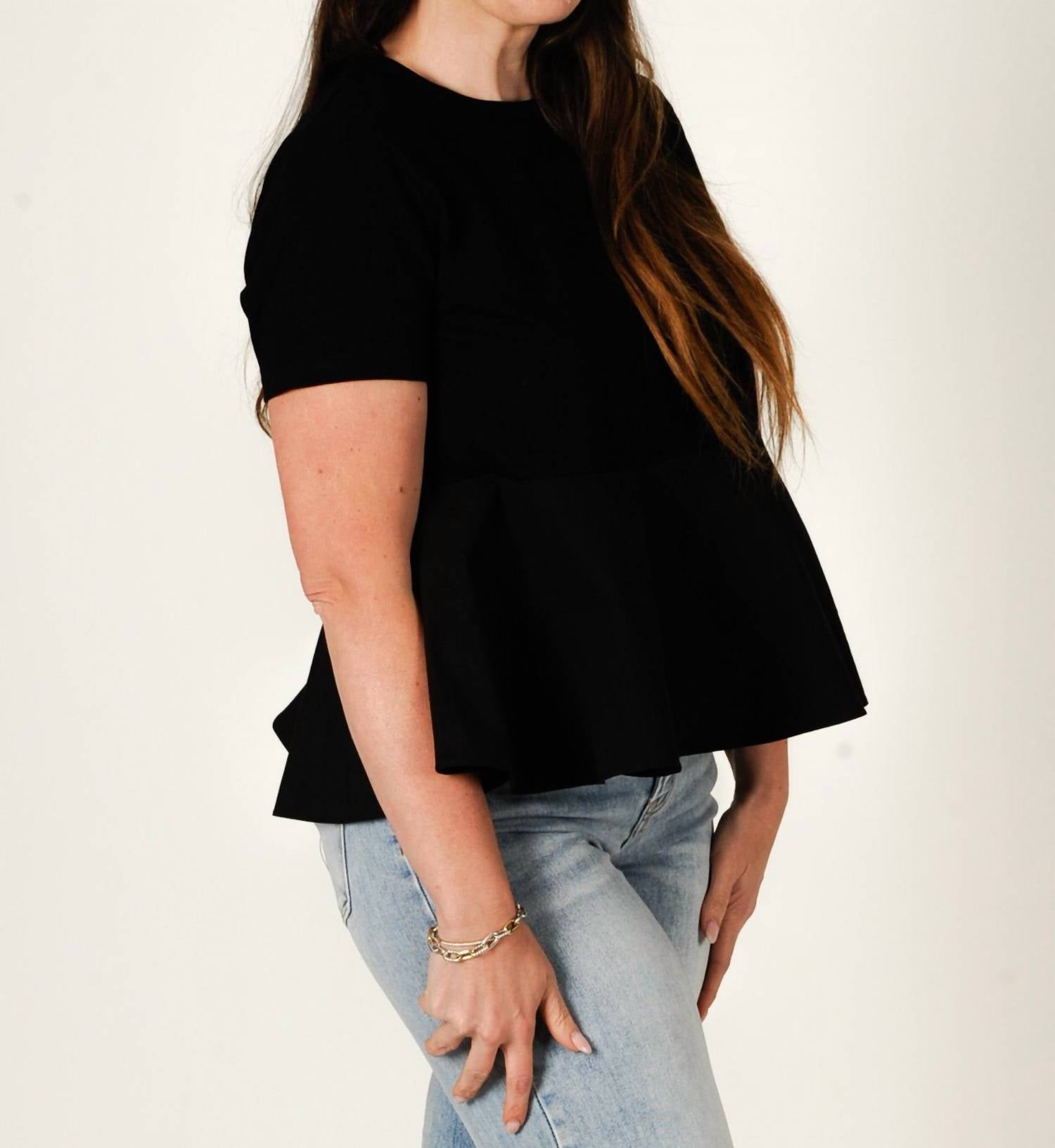 PINCH Modern Contrast Peplum Blouse in black - women's blouse - detail view