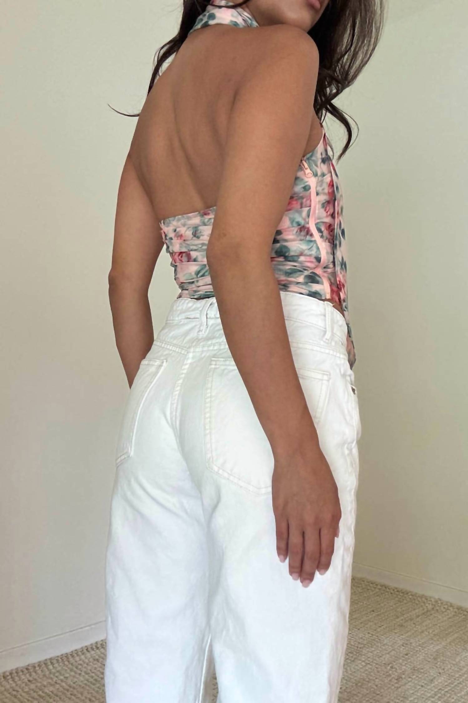 SALTY Champagne Campaign Floral Bustier Top in pink - women's shirt - alternate view