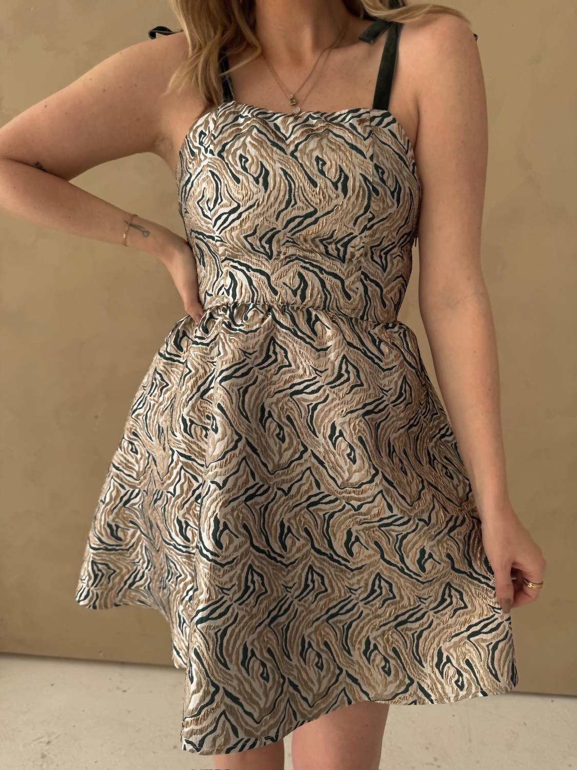 Sincerely Ours Kaiya Mini Dress in zebra jacquard - women's dress - detail view