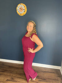 Tyche Tie Shoulder Jumpsuit in wine - women's pants - alternate view