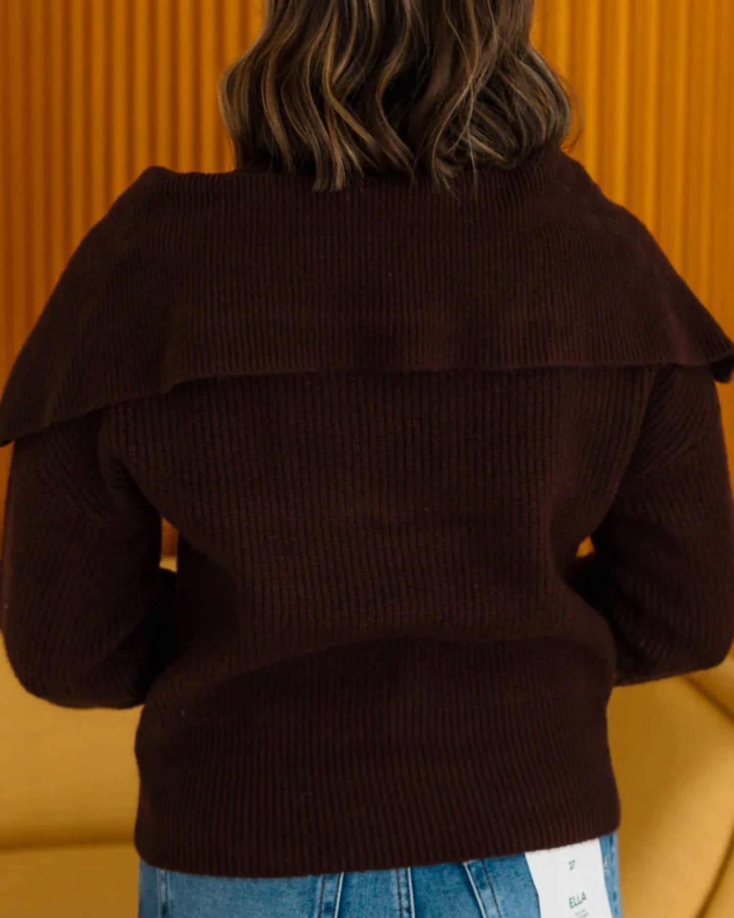 Thread & Supply Josie Half Zip Pullover in dark brown - women's cardigan - detail view