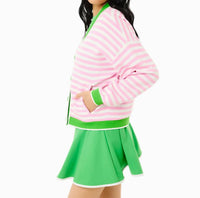 ADDISON BAY Soft Luxe Abbott Sweatshirt Cardigan in bubblegum super white stripe key lime - women's cardigan - view 4