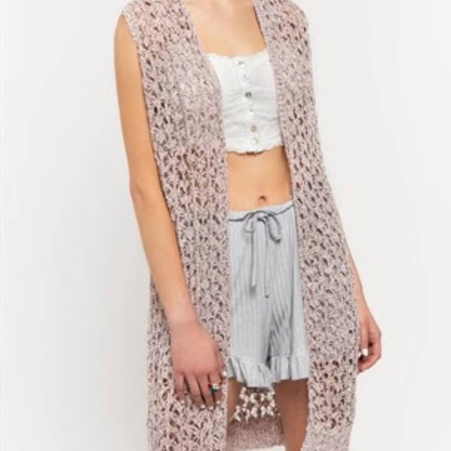 Pol - Two-tone Open Weave Cardigan Vest