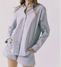 Chaser Paso Pinstriped Button Up Top in blue - women's shirt - detail view