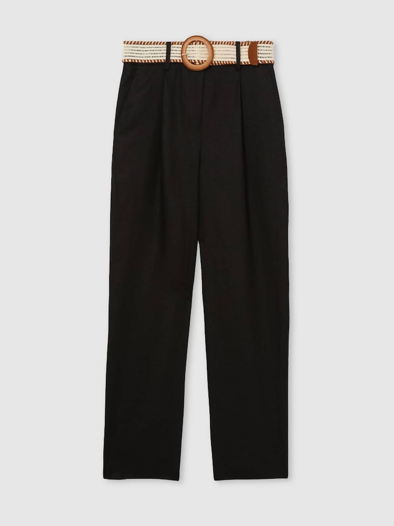 Reiss - Black Beau Belted Tapered Trousers