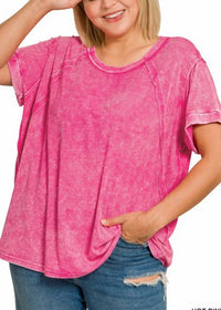 Zenana - Washed Ribbed Short Sleeve Top