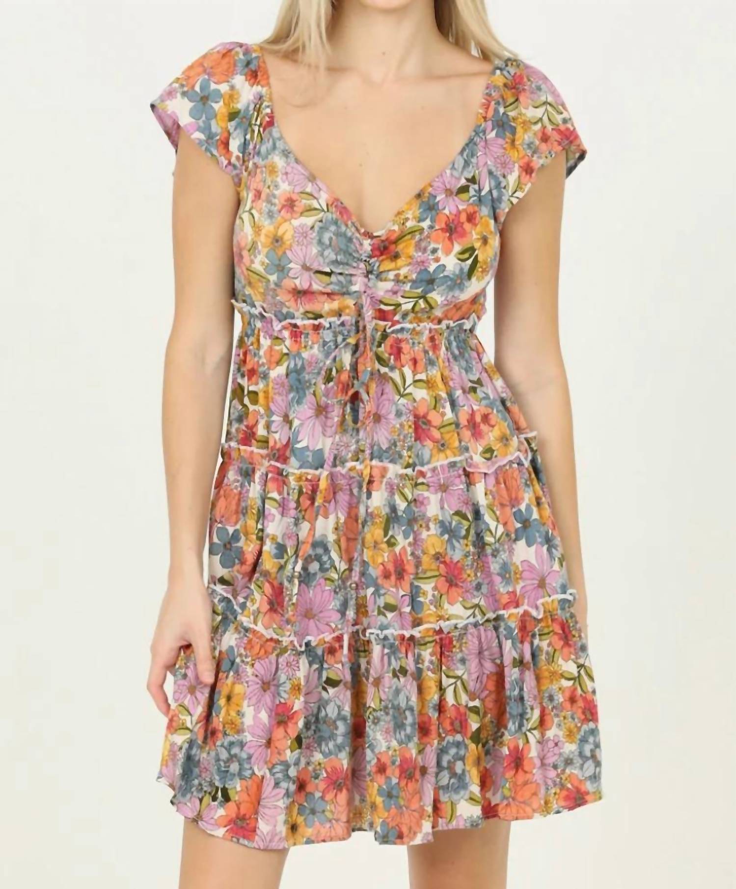 Angie - Floral Flutter Sleeve Dress