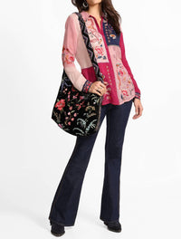 Johnny Was MARCIA COLOR BLOCK SHIRT in red bud - women's blouse - detail view