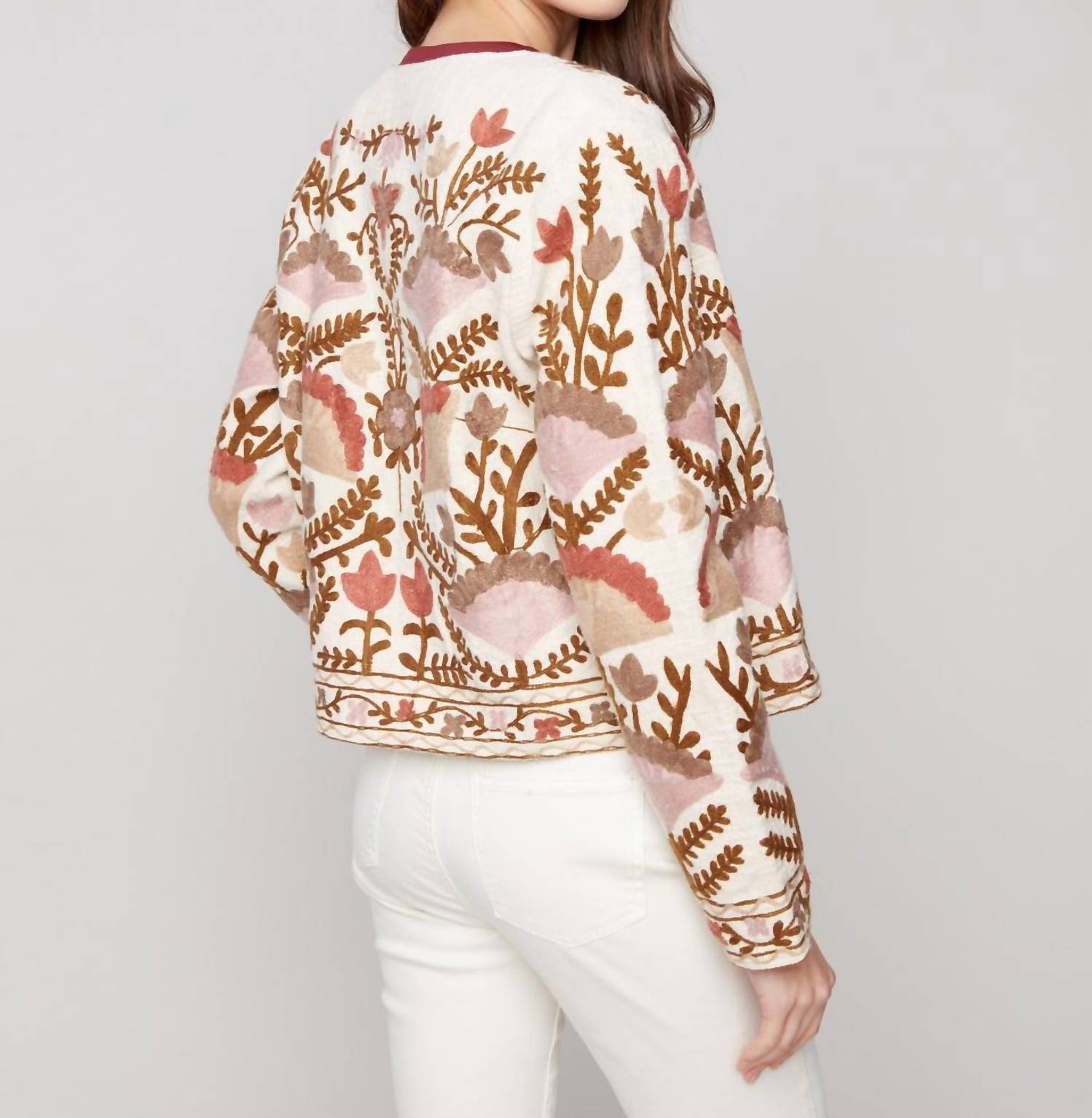 Charlie B - Embroidered Cotton Blend Basketweave Jacket