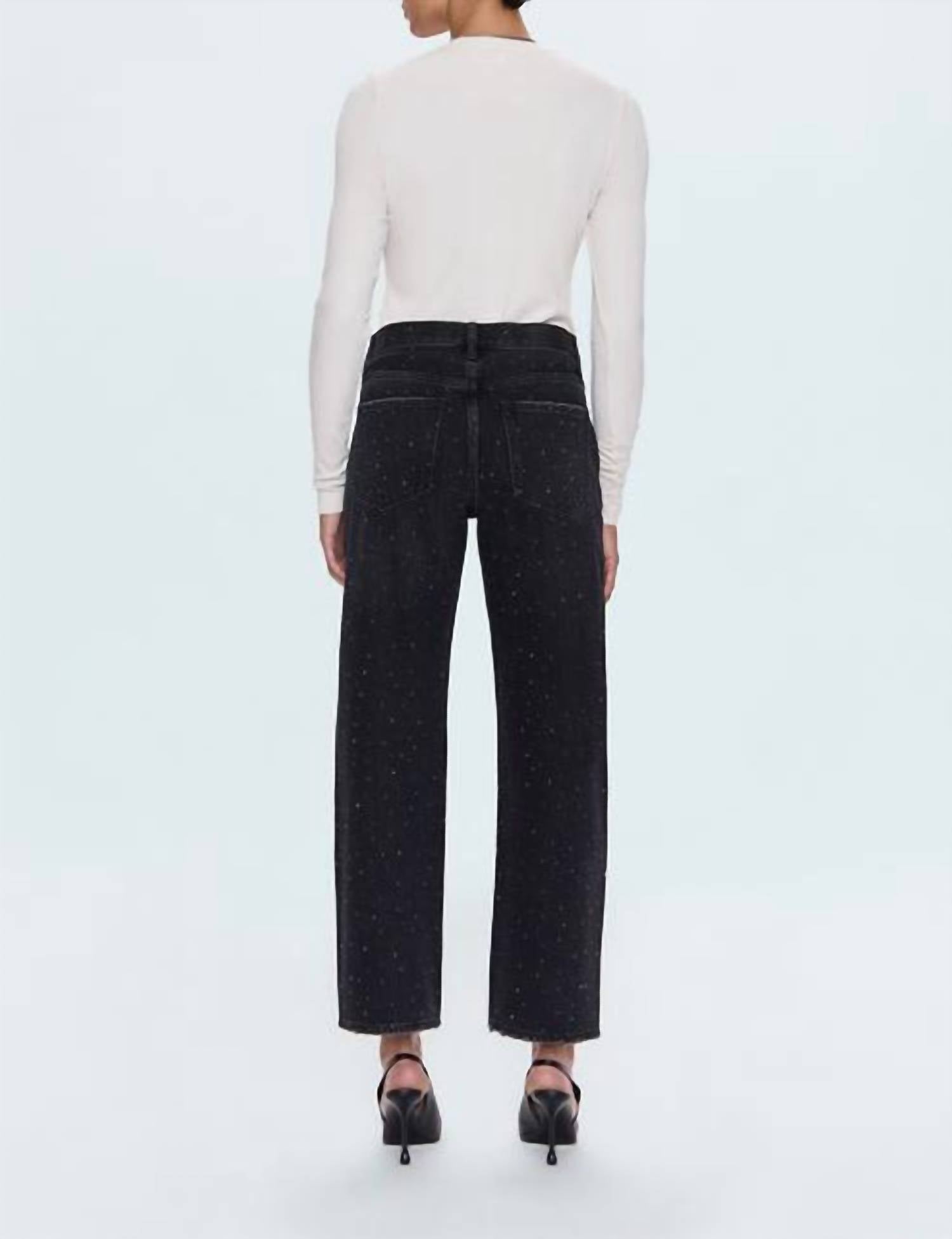 PISTOLA Lexi Mid Rise Bowed Straight Jeans in silver screen - women's jeans - detail view