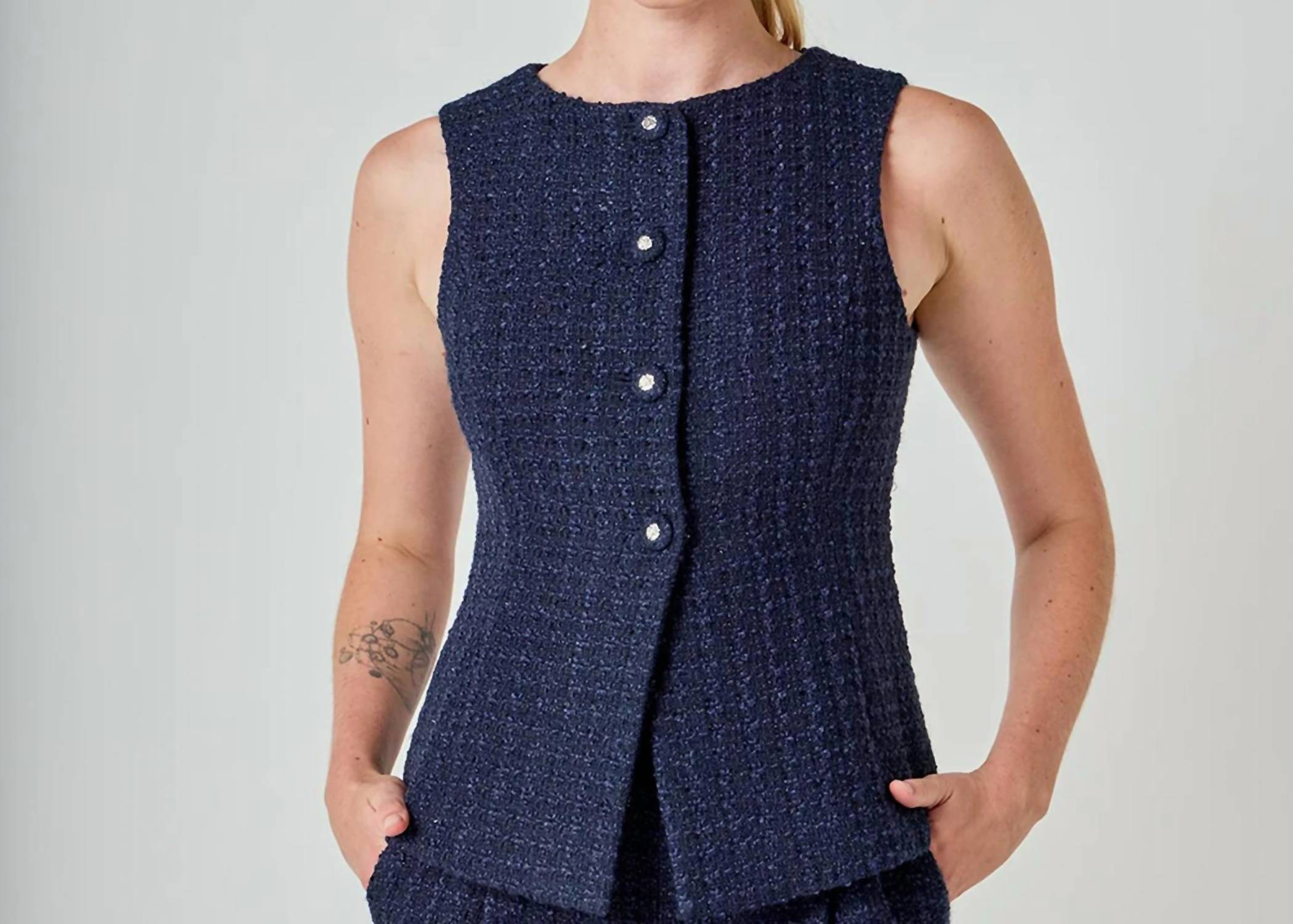 2.7 August Apparel - Tweed Buttoned Sleeveless Top
