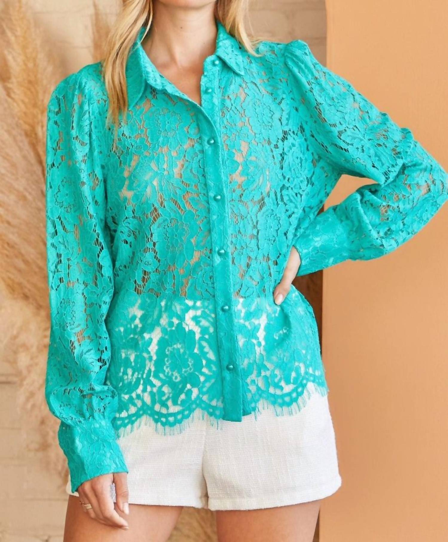 Andree By Unit Crochet Lace Button Down Shirt