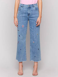 CHARLIE B Noelle Embroidered Flared Leg Jeans in blue - women's jeans