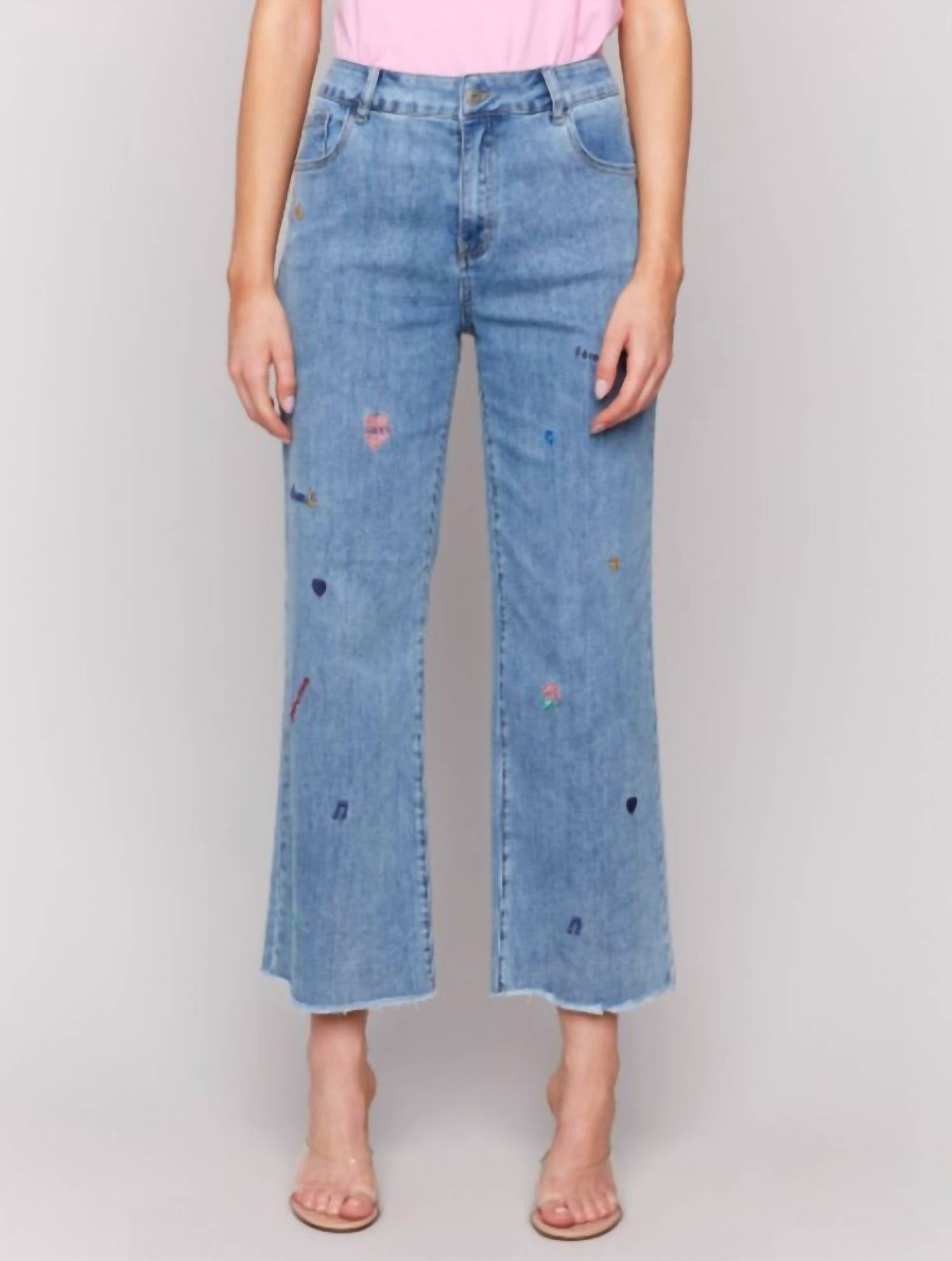 CHARLIE B Noelle Embroidered Flared Leg Jeans in blue - women's jeans