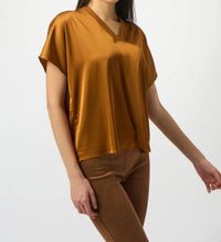 Joseph Ribkoff - V-neck Short Sleeve Boxy Satin Top