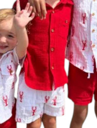 ME & HENRY Boy's Mahalo Printed Lobster Shorts in white - kids' shorts - detail view