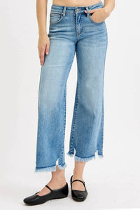 Risen - Mid Rise Crop Wide Leg Jeans