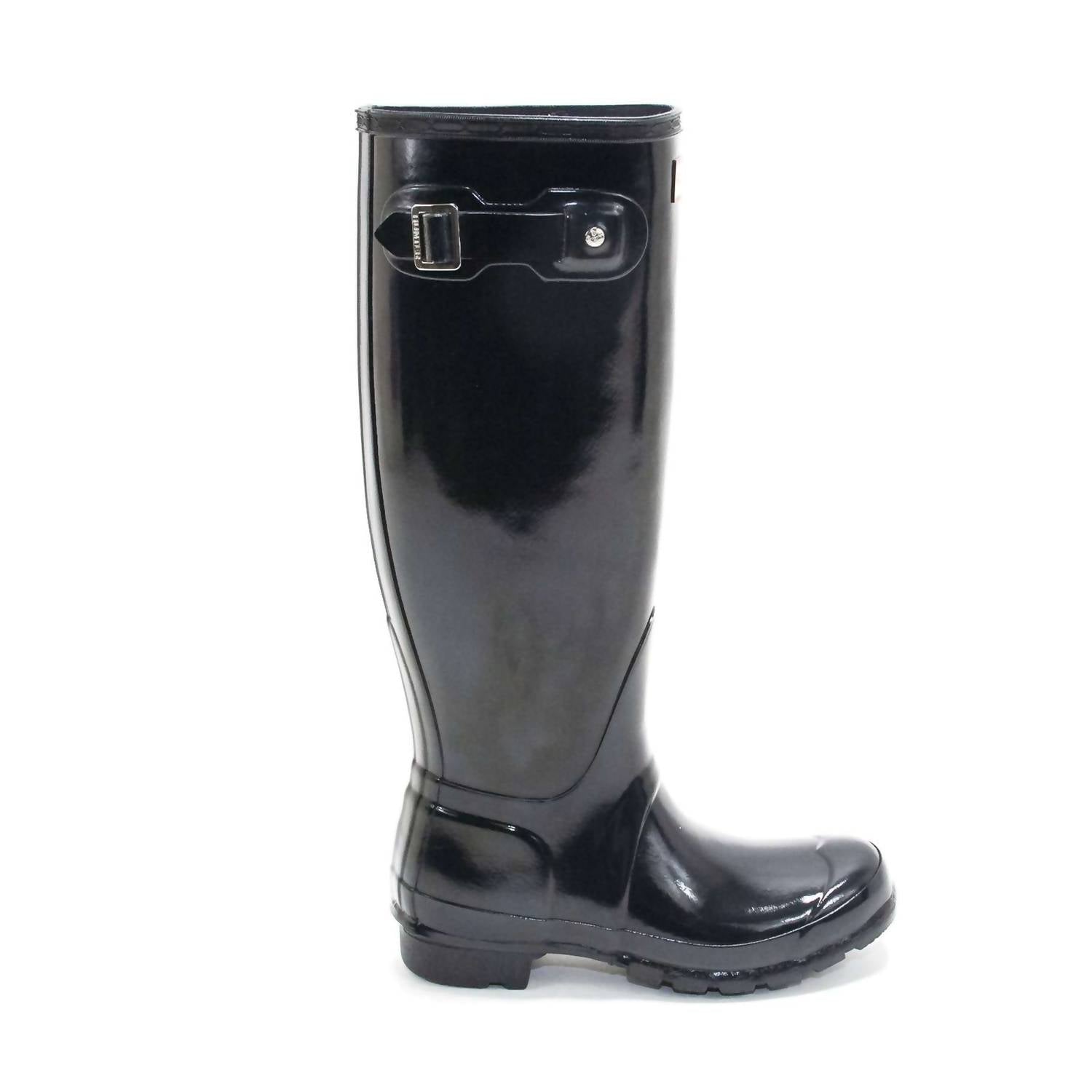HUNTER Women's Original Tall Gloss Rain Boots in navy - women's shoe - alternate view