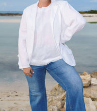 Adriana Contreras - White Linen Long Sleeve Blazer - Plus