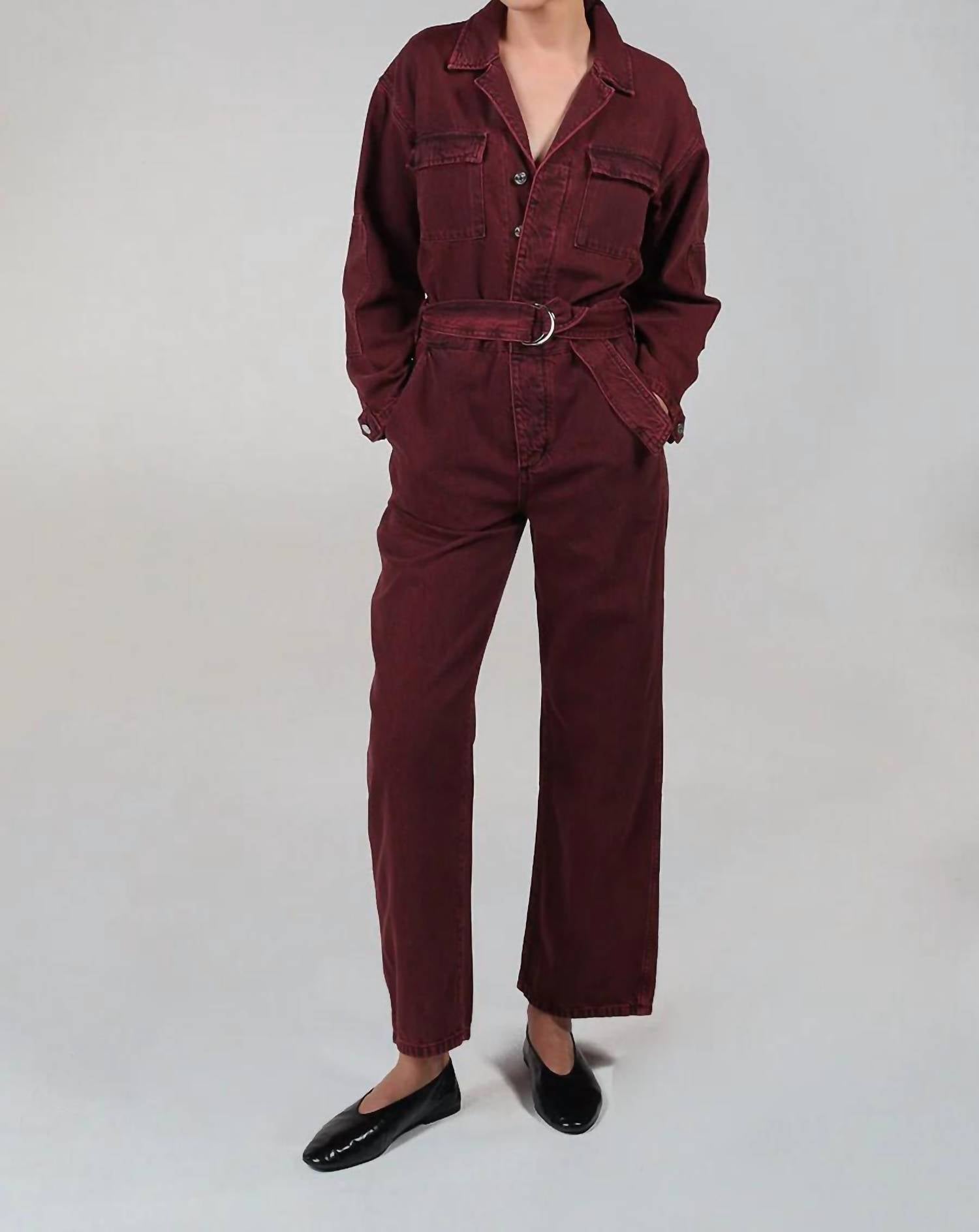 ETICA Larsen Utility Jumpsuit in red - women's pants - alternate view