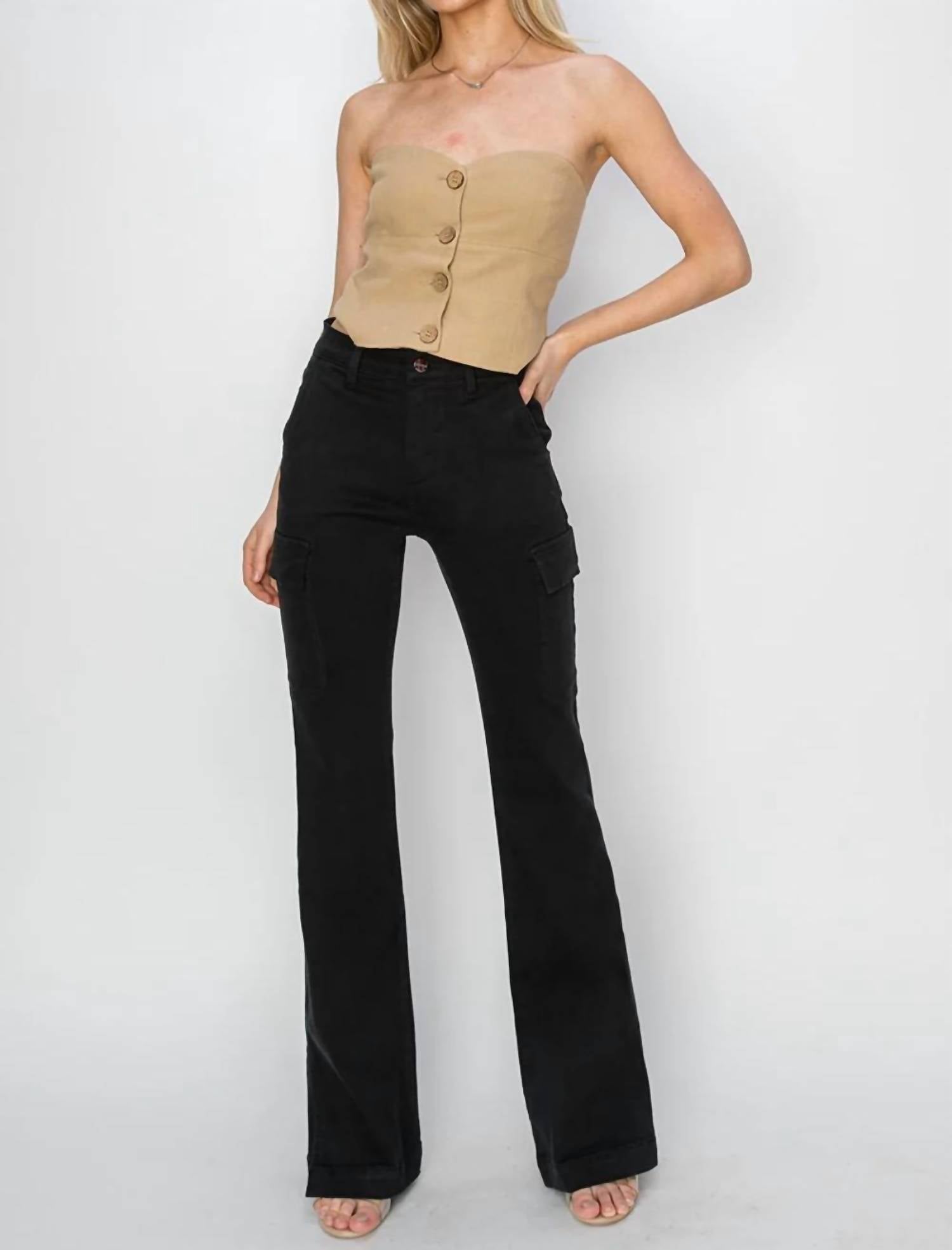 Risen - High Rise Color Cargo Slit Hem Bootcut Pant