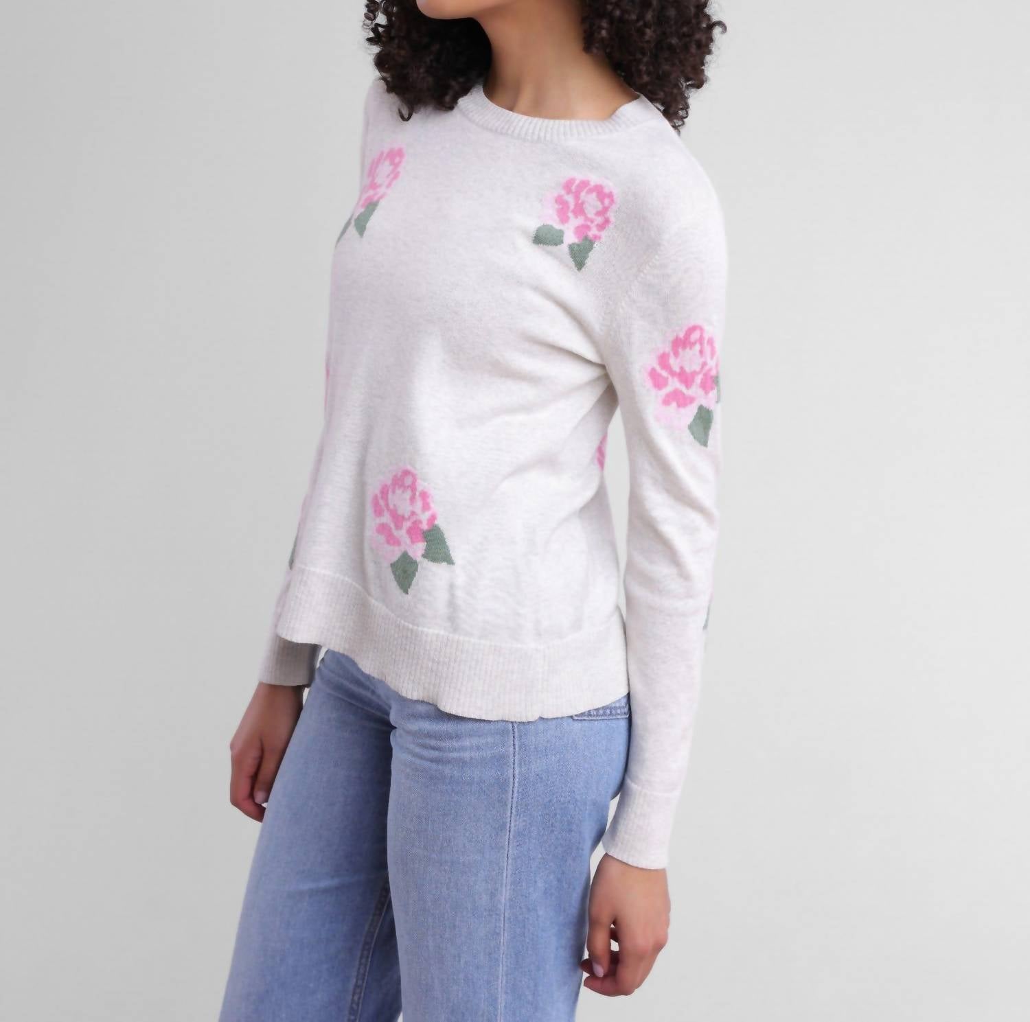 Alashan Cashmere - Cotton Cashmere Earth Angel Rose Crew With Pink Roses