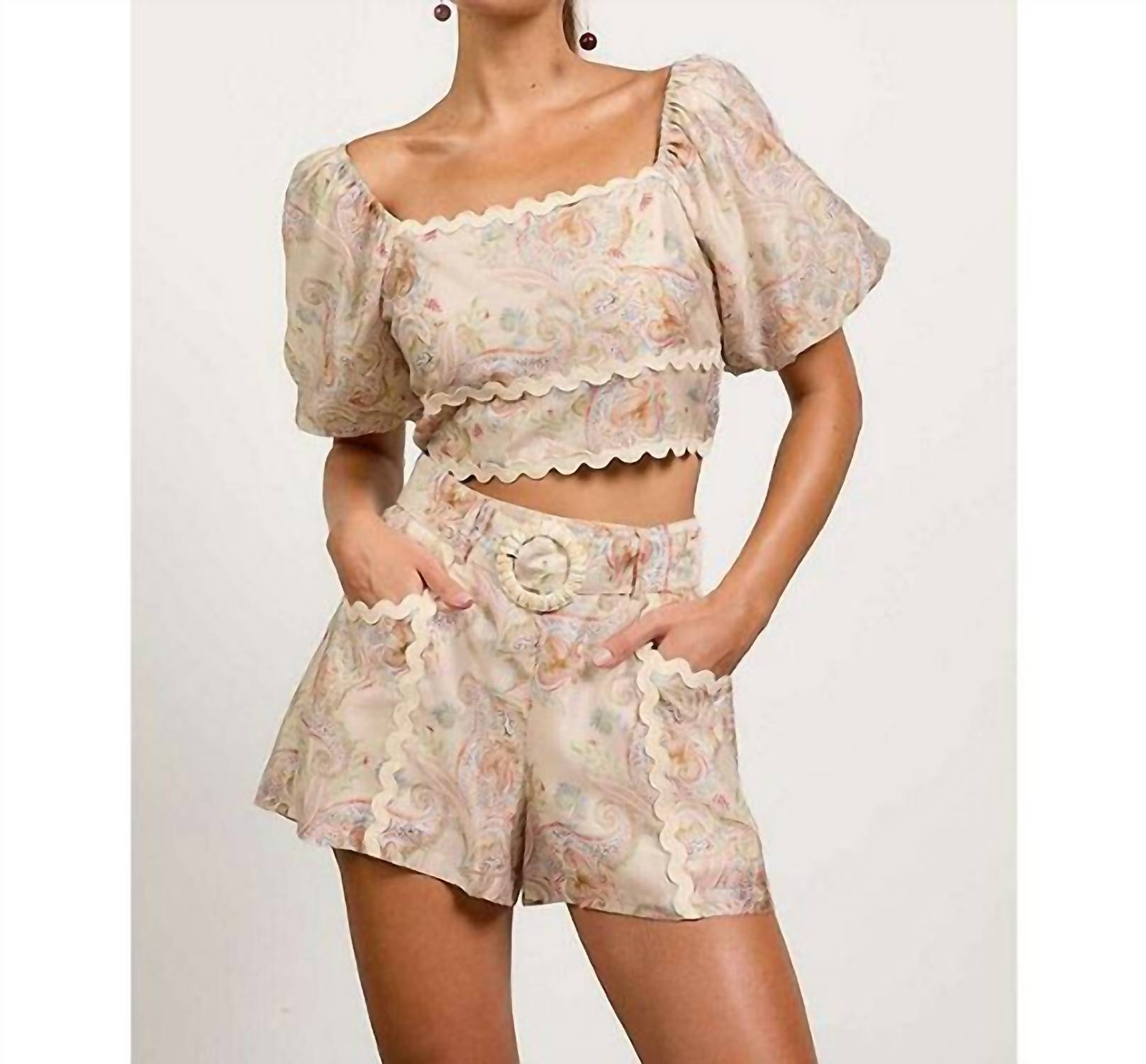 Skies Are Blue - Paisley Print High Waited Belted Shorts
