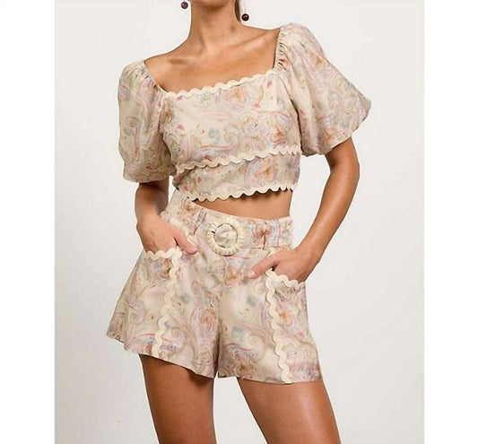 Skies Are Blue - Paisley Print High Waited Belted Shorts