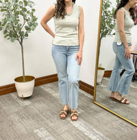 Doe And Rae - Textured Ruffle Trim Tank Top