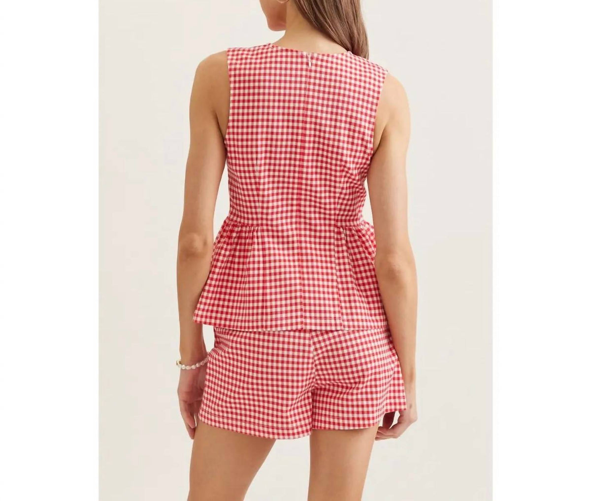 Style Usa - Gingham Sleeveless Peplum Top
