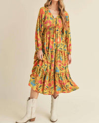 &Merci - Tiered Long Sleeve Midi Dress