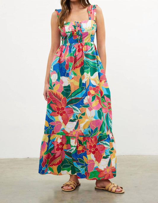 Skies Are Blue - Tropical Tie Back Maxi Dress