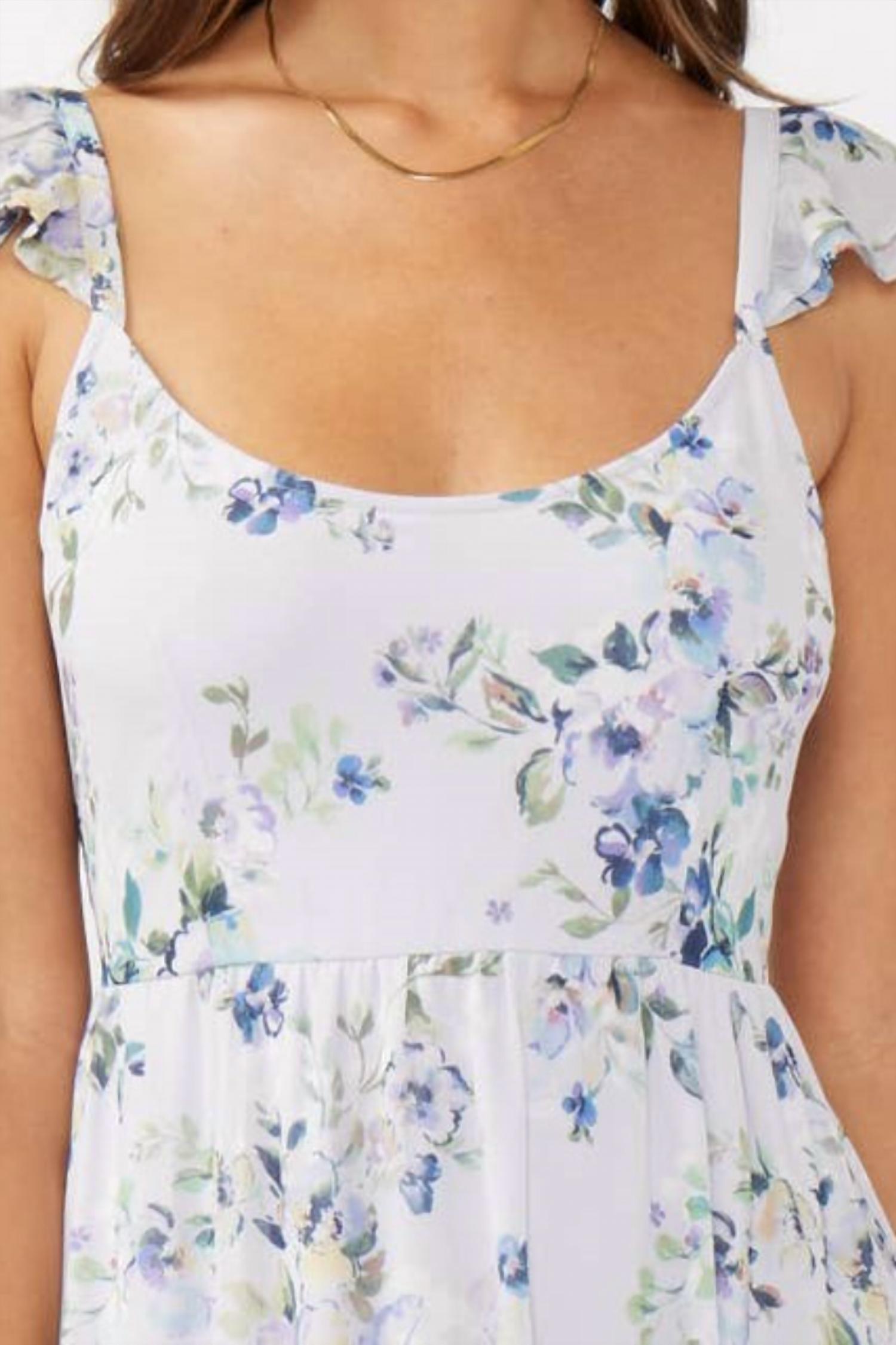 LOVESTITCH Floral Textured Open Back Tie Maxi Dress in purple blue - women's dress - alternate view