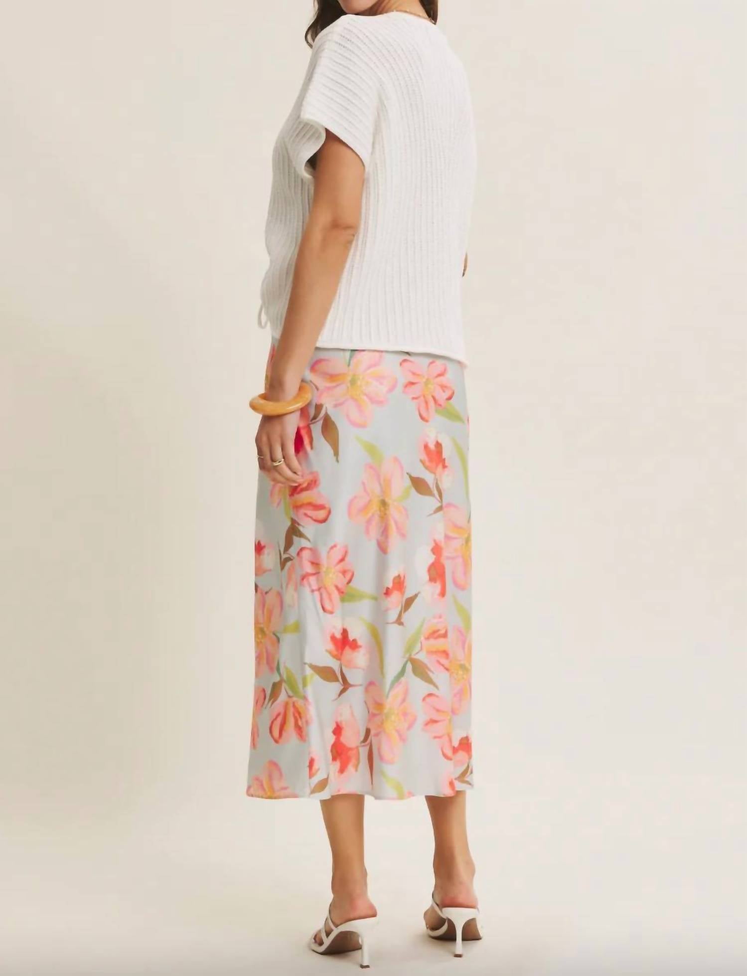In February - Floral Satin Bias Midi Skirt
