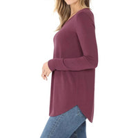 Zenana - Emmas V Neck Long Sleeve Top - Plus