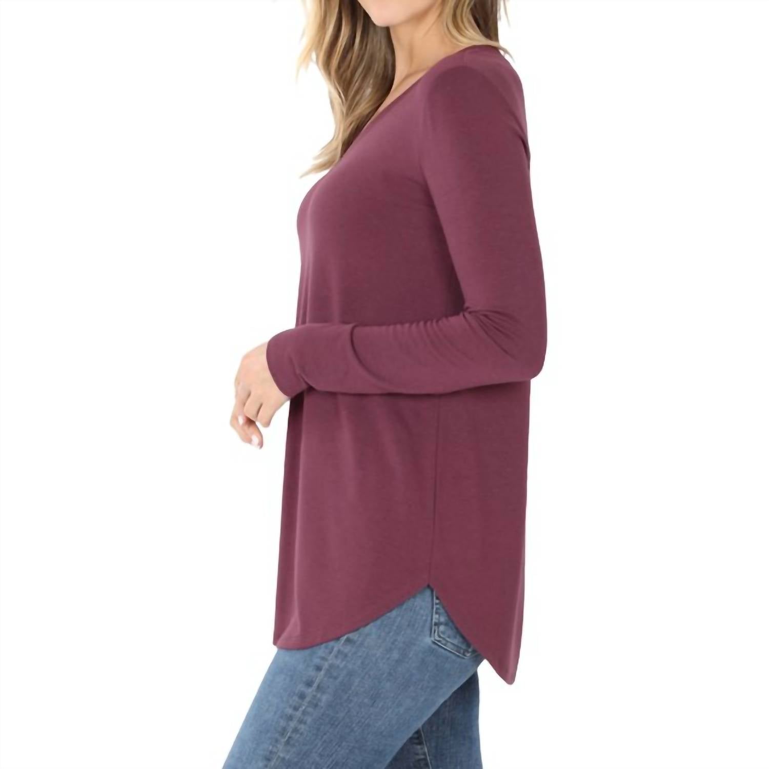 Zenana - Emmas V Neck Long Sleeve Top - Plus