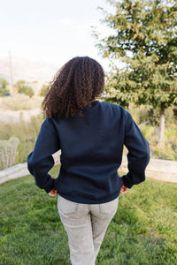 Polagram Amour Pullover Top in navy - women's long sleeve top - detail view