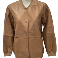 BYRD Women's Sierra Lightweight Button Snap Varsity Jacket in brown - women's jacket