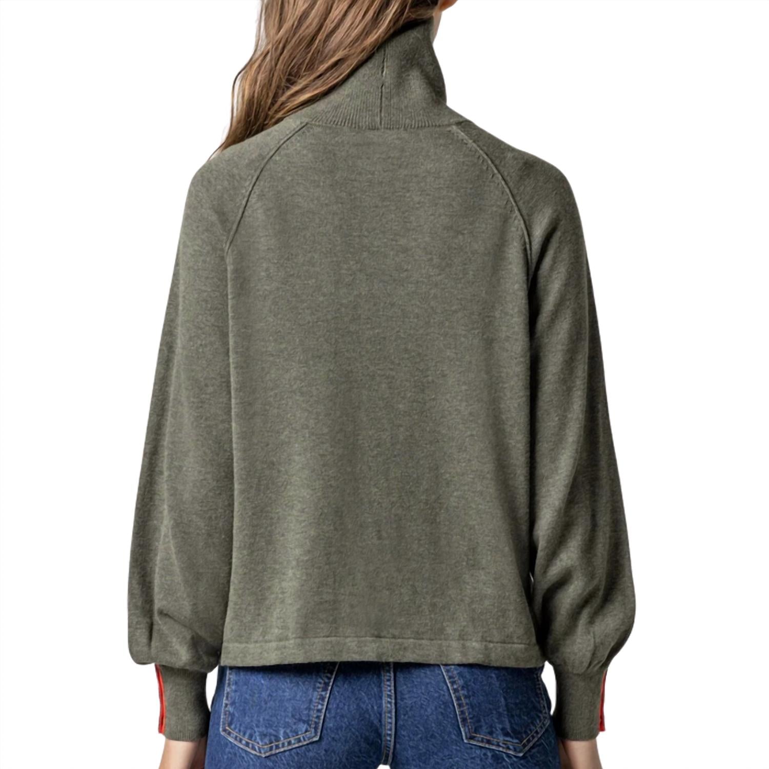 Lilla P Women's Snap Cuff Turtleneck Sweater in moss - women's sweater - detail view