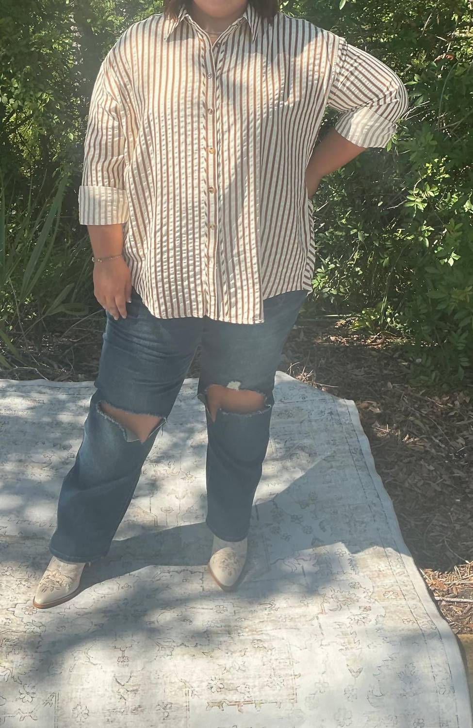 Entro - Textured Stripe Long Sleeve Button Down Shirt