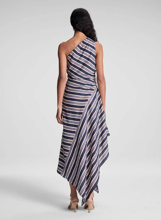 A.L.C. - Lyn Striped One-shoulder Linen Midi Dress