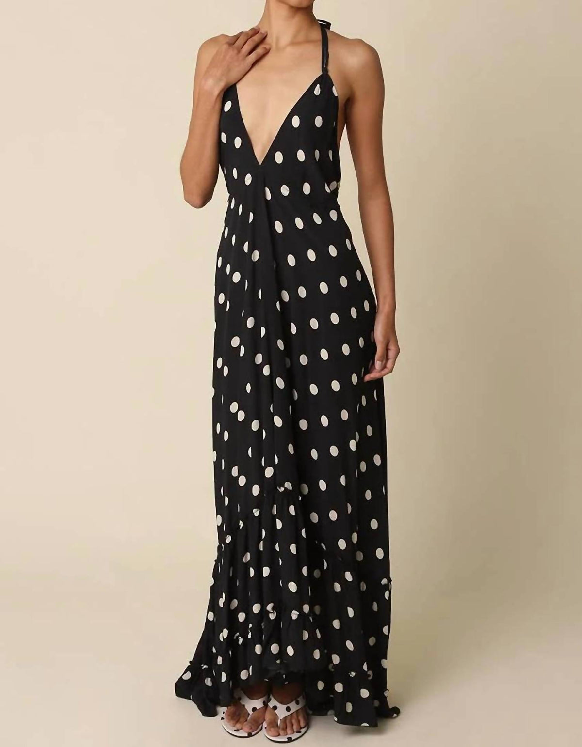 Olivaceous - Charly Polka Dot Halter Maxi Dress