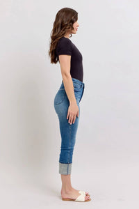 Judy Blue - Women's Eva Tummy Control Cuff Capri Jeans