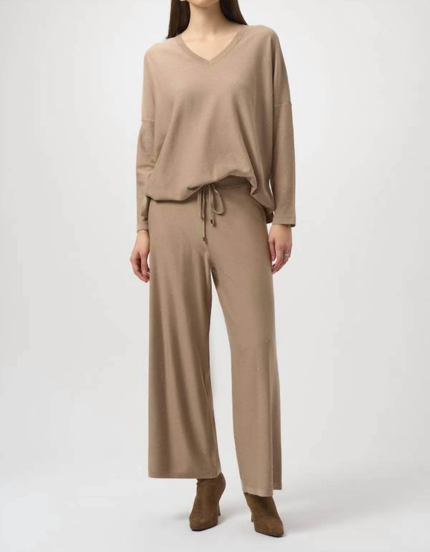 Joseph Ribkoff V-neck Jewel Embellished Knit Pullover in fawn - women's sweater - alternate view