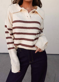 Listicle - Striped Knit Collared Sweater