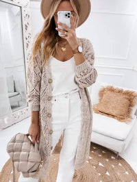 Lovesoft - Openwork Long Knit Button Cardigan Sweater