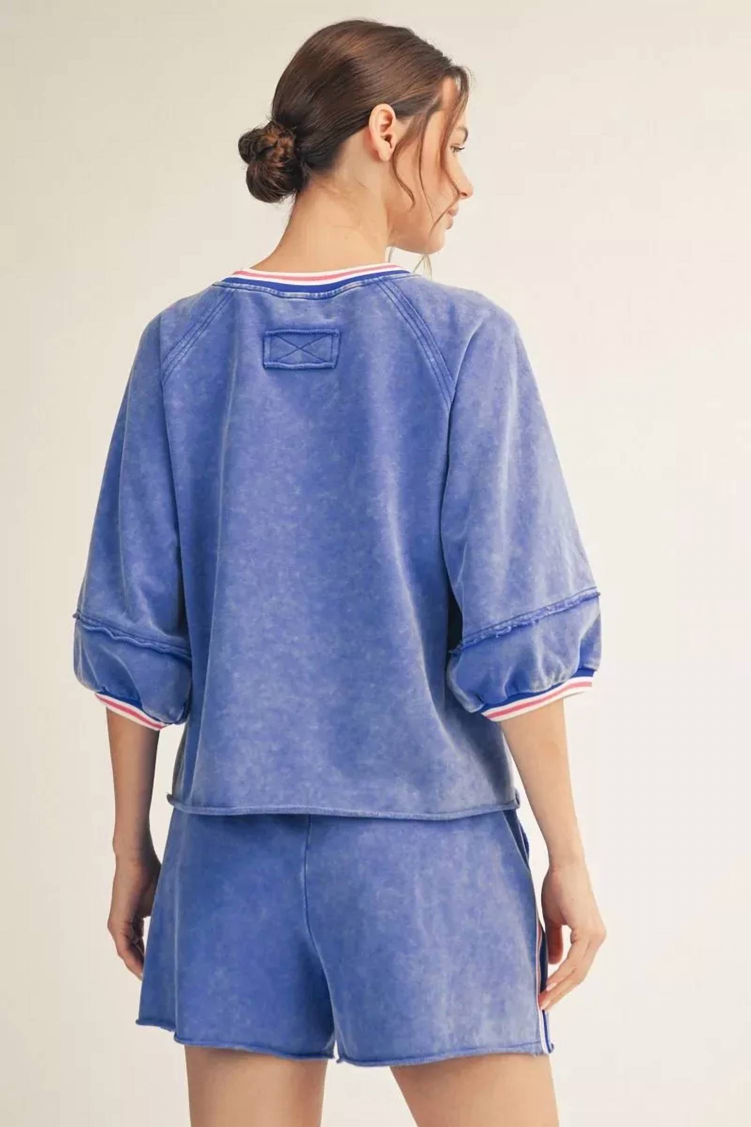 Jodifl - Color Band Edge Detail Washed Top And Shorts Set