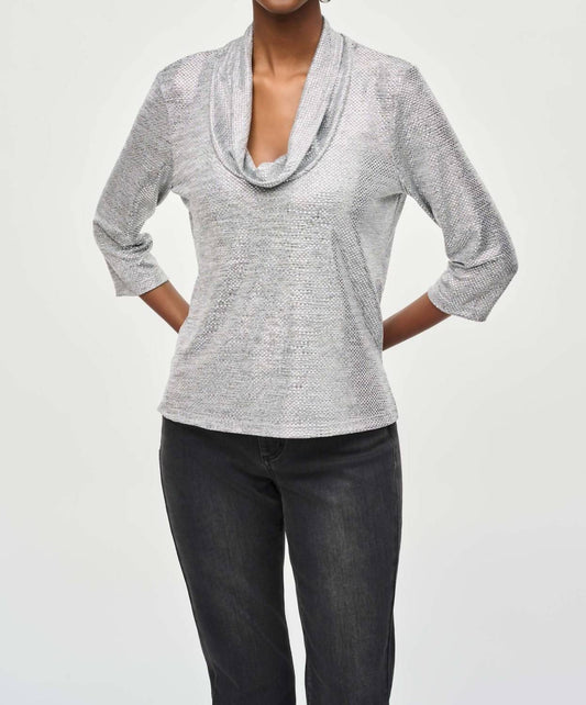 Joseph Ribkoff - Foiled Knit Cowl Collar Top