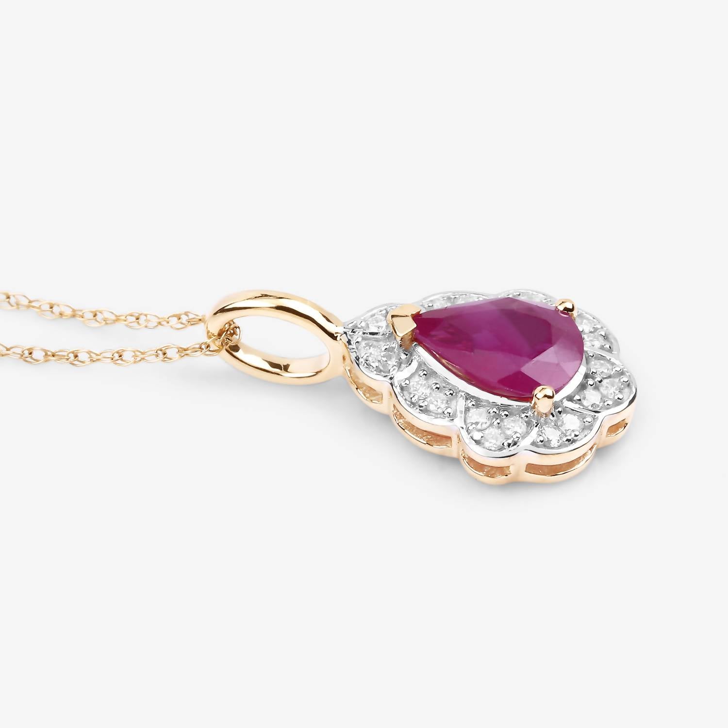 Diana M Jewels Women's Pear Natural Ruby Pendant Necklace (1.29 Ct) - Petite in 14k yellow gold - women's jewelry - detail view