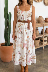 Little Daisy Closet Printed Sleeveless Smocked Bodice Shift Midi Dress in white - women's dress - detail view